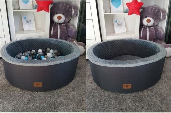 Ballenbak - stevige ballenbad - 90 x 40 cm - 200 ballen - wit,grijs, zwart, roze en blauw