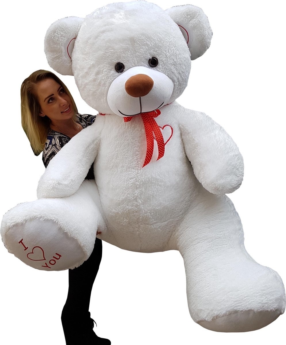 Grote witte knuffelbeer teddybeer met I Love You tekst