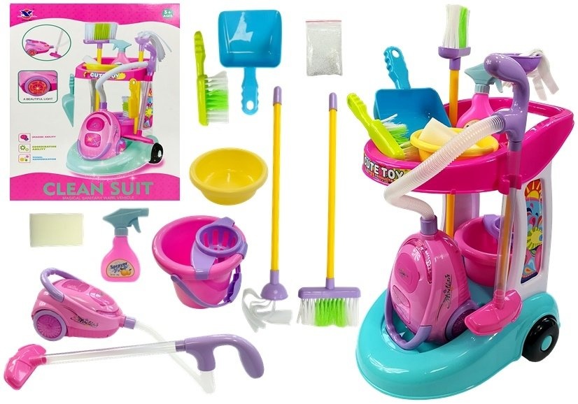 Speelgoed schoonmaakset met stofzuigertrolley - 46 cm