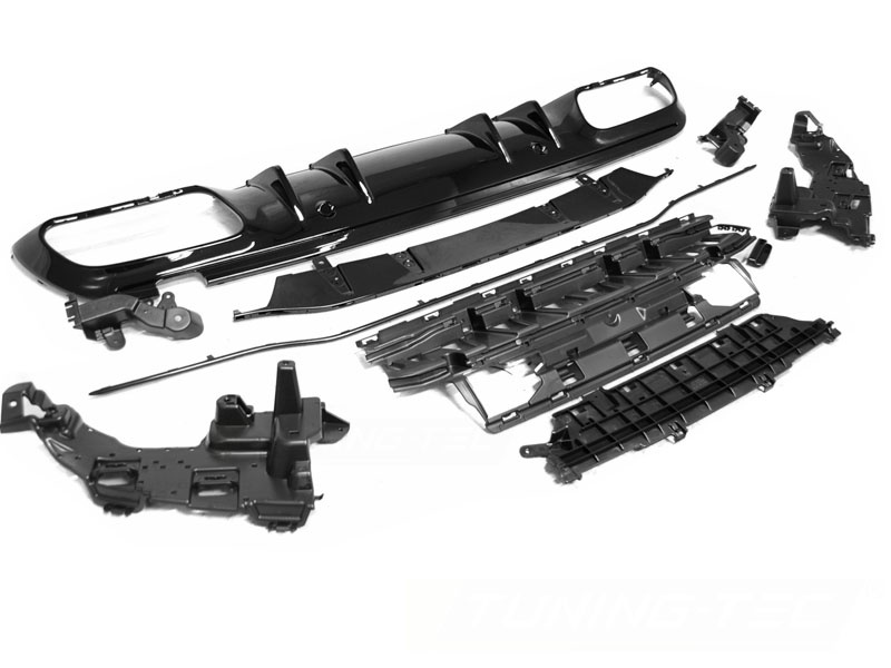 Achterbumper kit geschikt voor Mercedes W205 2018 tot heden - glanzend zwart