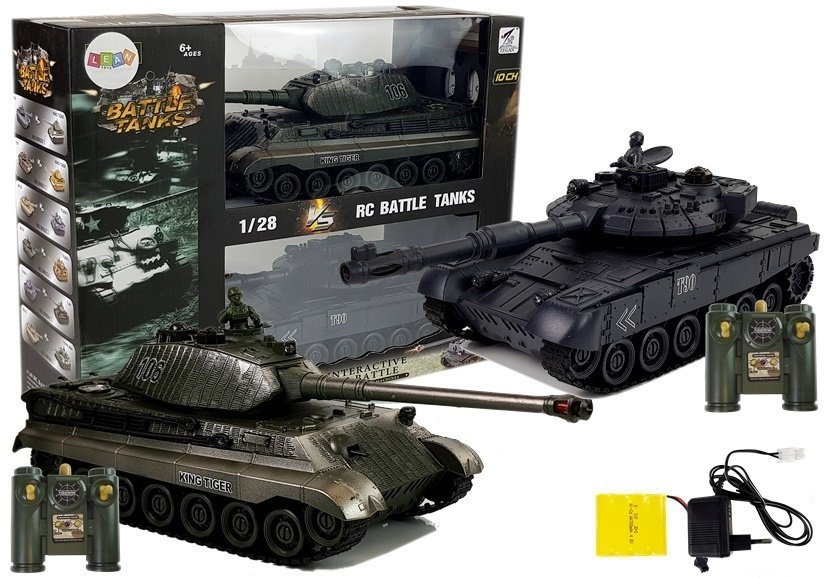 Radiografisch bestuurbare legertank duel set - groen en zwart - 26 en 28 cm