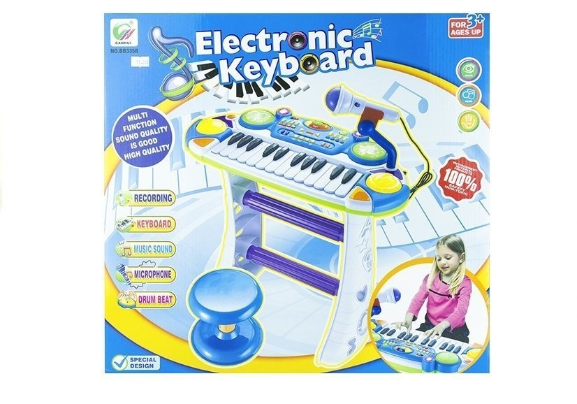 Kinder keyboard - met Microfoon en Stoel - 48 cm - Blauw