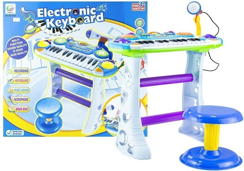 Kinder keyboard - met Microfoon en Stoel - 48 cm - Blauw