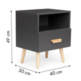 Nachtkastje grijs - met 1 lade - 38x30x40 cm