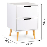 Nachtkastje wit - met 2 lades - 58x40x40 cm