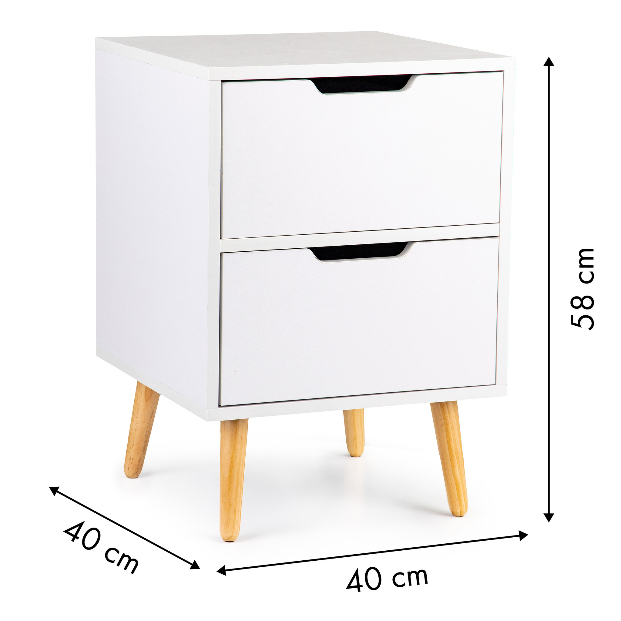 Nachtkastje wit - met 2 lades - 58x40x40 cm