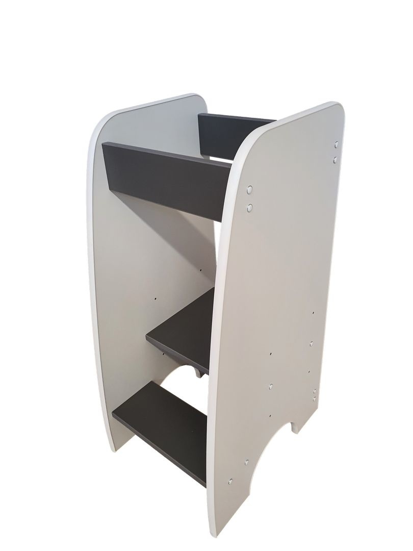 Leertoren - Keukenhulp - 90x40x50 cm - kindertrapje - wit met grijs
