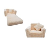 Kinder Slaapbank en logeerbed in één - 100cm x 36cm x 25cm - beige pluche