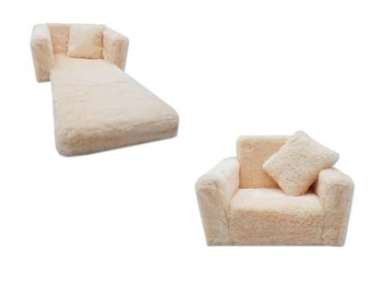 Kinder Slaapbank en logeerbed in één - 100cm x 36cm x 25cm - beige pluche