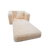 Kinder Slaapbank en logeerbed in één - 100cm x 36cm x 25cm - beige pluche