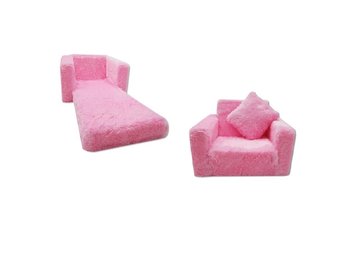 Kinder Slaapbank en logeerbed in één - 100cm x 36cm x 25cm - roze pluche