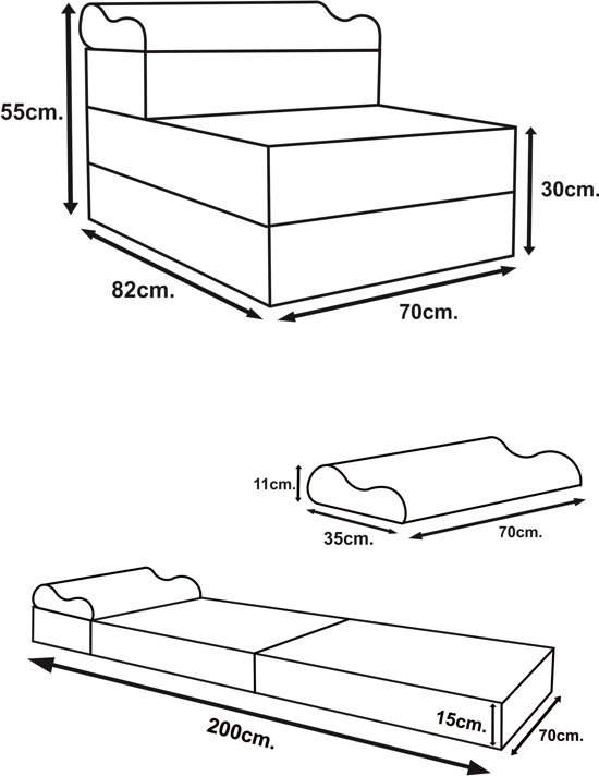 Zwarte Logeermatras - camping matras - reismatras - opvouwbaar matras - 70 x 200 x 15 met kussen