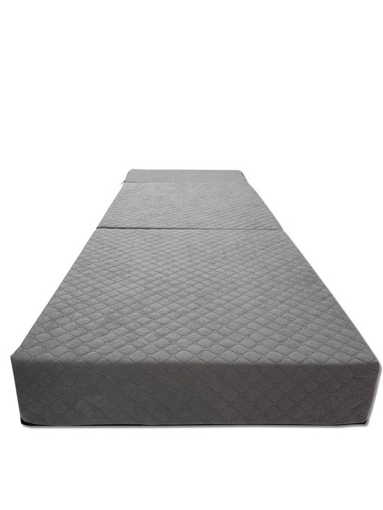 Luxe logeermatras met hoofdkussen- grijs - camping matras - zitbank - opvouwbaar - 200x70x15 cm