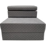 Luxe logeermatras met hoofdkussen- grijs - camping matras - zitbank - opvouwbaar - 200x70x15 cm