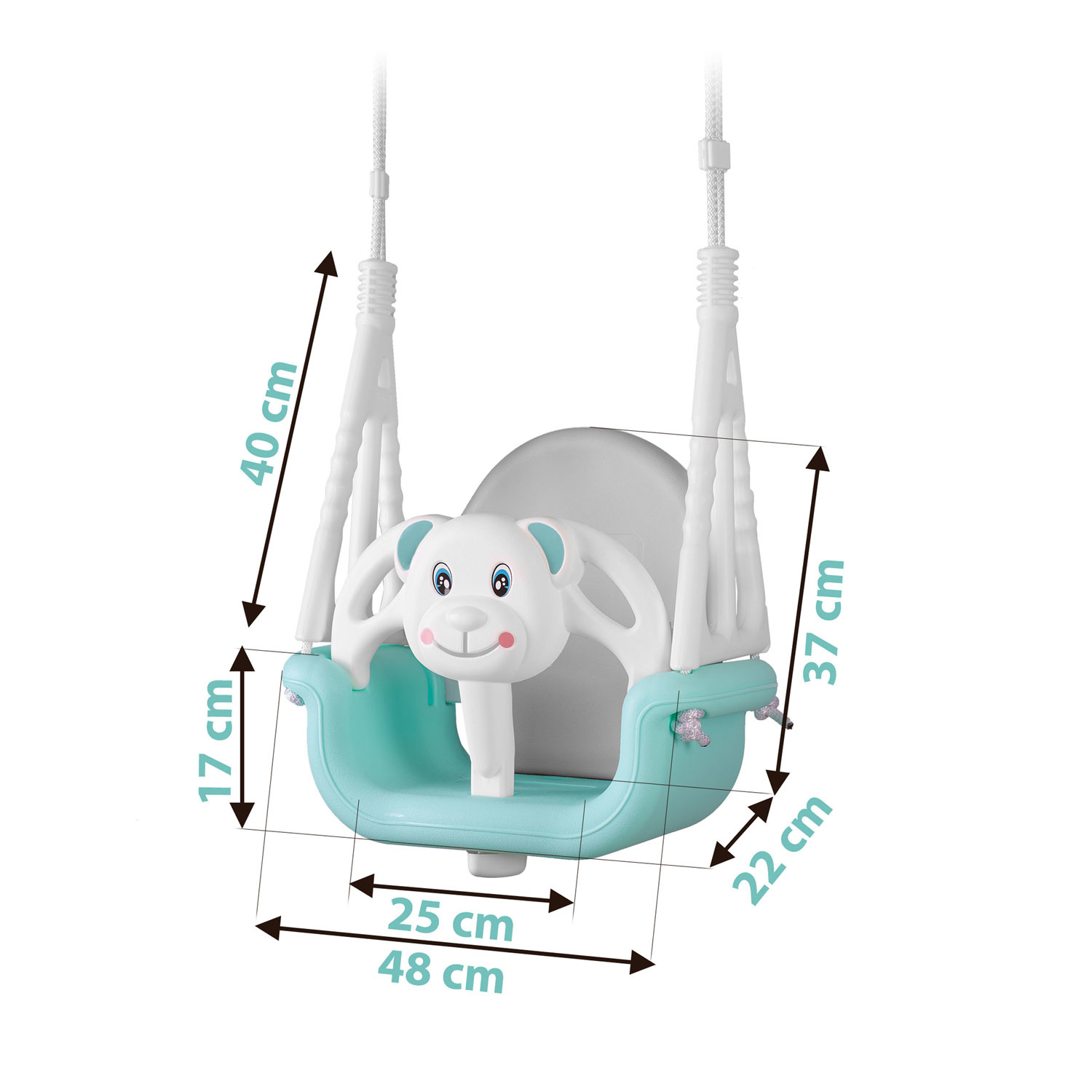 Schommel baby - beer - tot 7 jaar oud of 30 kg - turquoise-wit