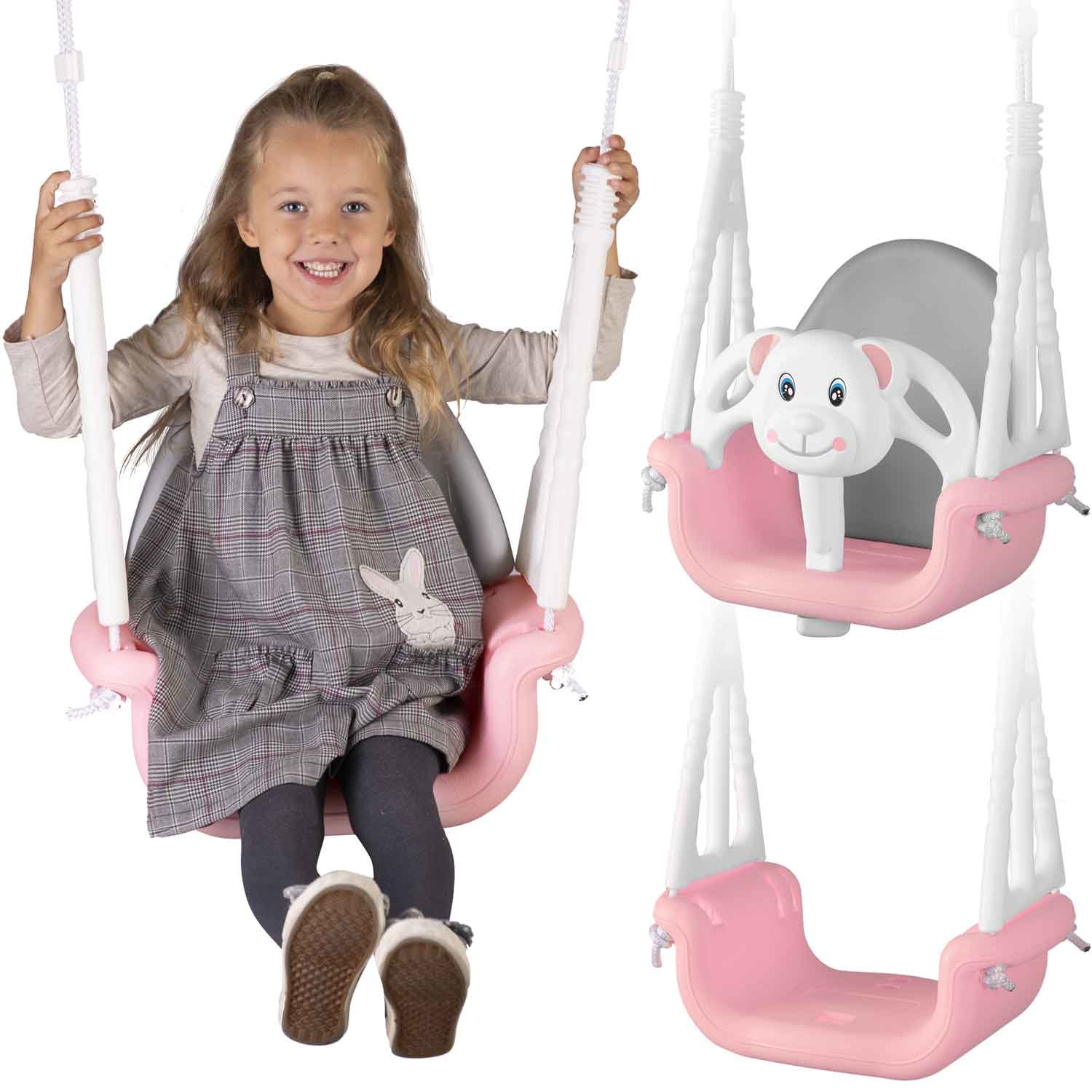 Schommel baby - beer - tot 7 jaar oud of 30 kg - roze-wit