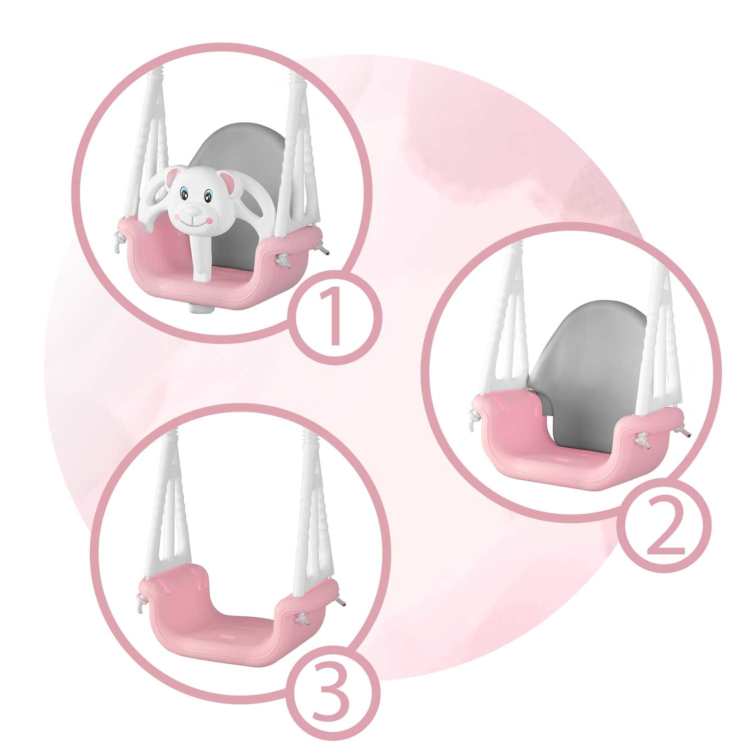 Schommel baby - beer - tot 7 jaar oud of 30 kg - roze-wit