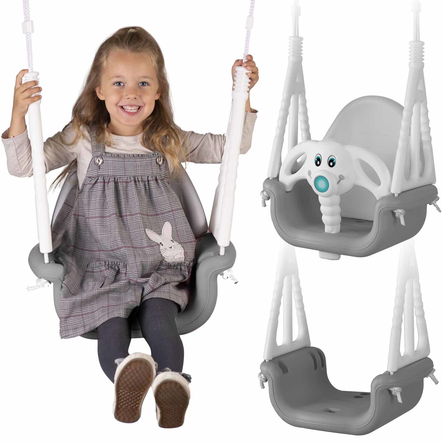 Schommel baby - olifant - tot 7 jaar oud of 30 kg - grijs-wit
