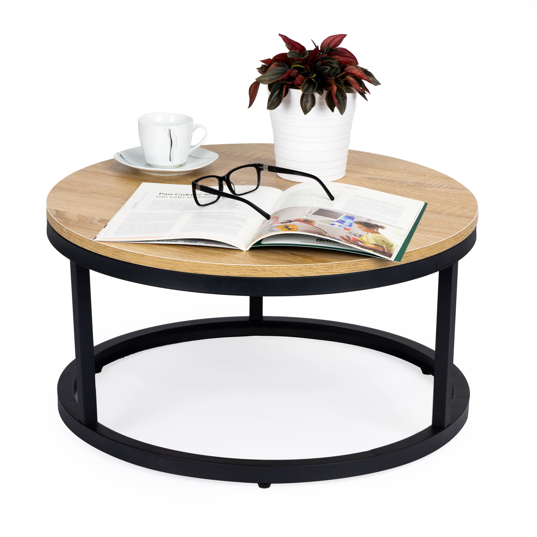 Salontafel rond - 60 cm - Industrieel - Hout