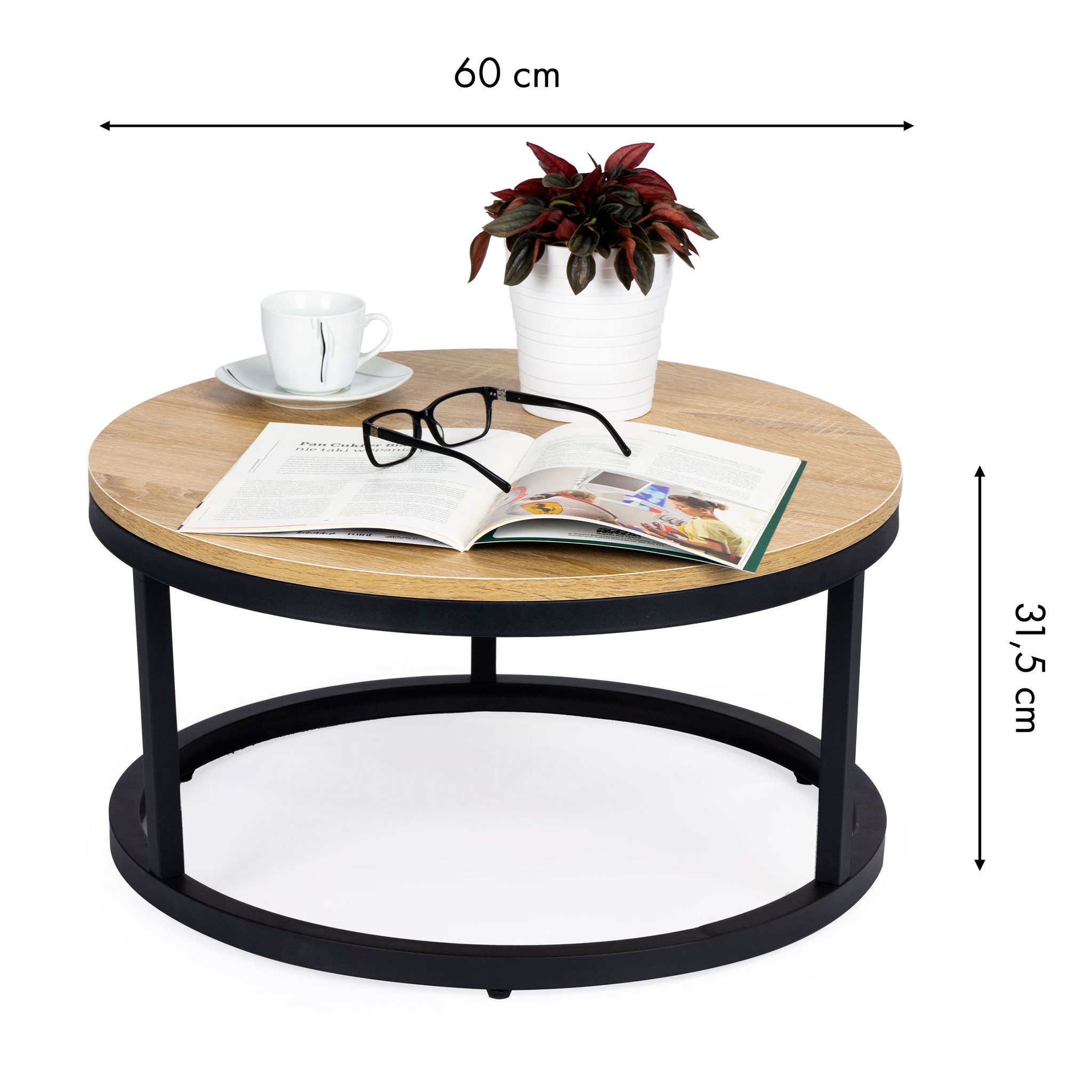 Salontafel rond - 60 cm - Industrieel - Hout