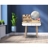 Houten kaptafel met ronde spiegel en lades - 122x80x40 cm