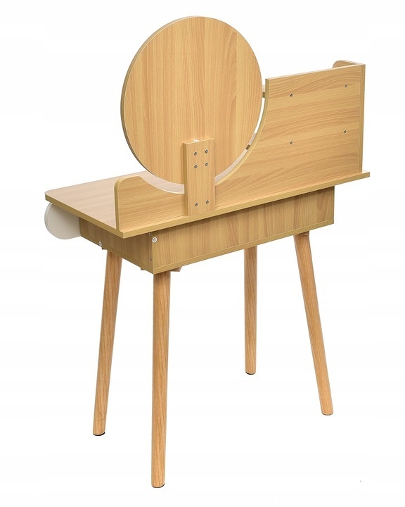 Houten kaptafel met ronde spiegel en lades - 122x80x40 cm