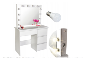 Houten kaptafel - met lades - spiegel - led - usb - stopcontact - 140x94x43cm