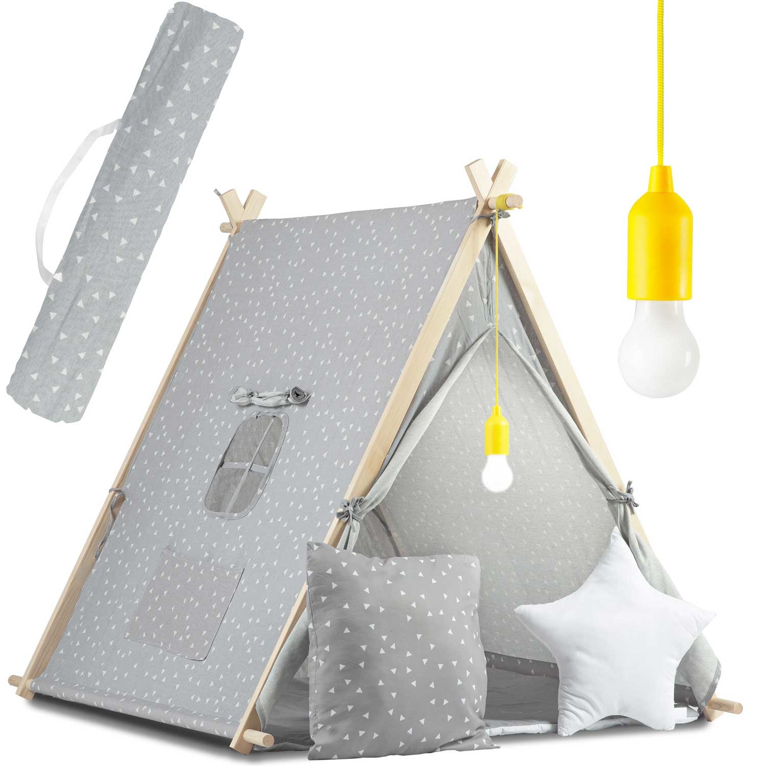 Speeltent - met Lamp en kussens - Grijs