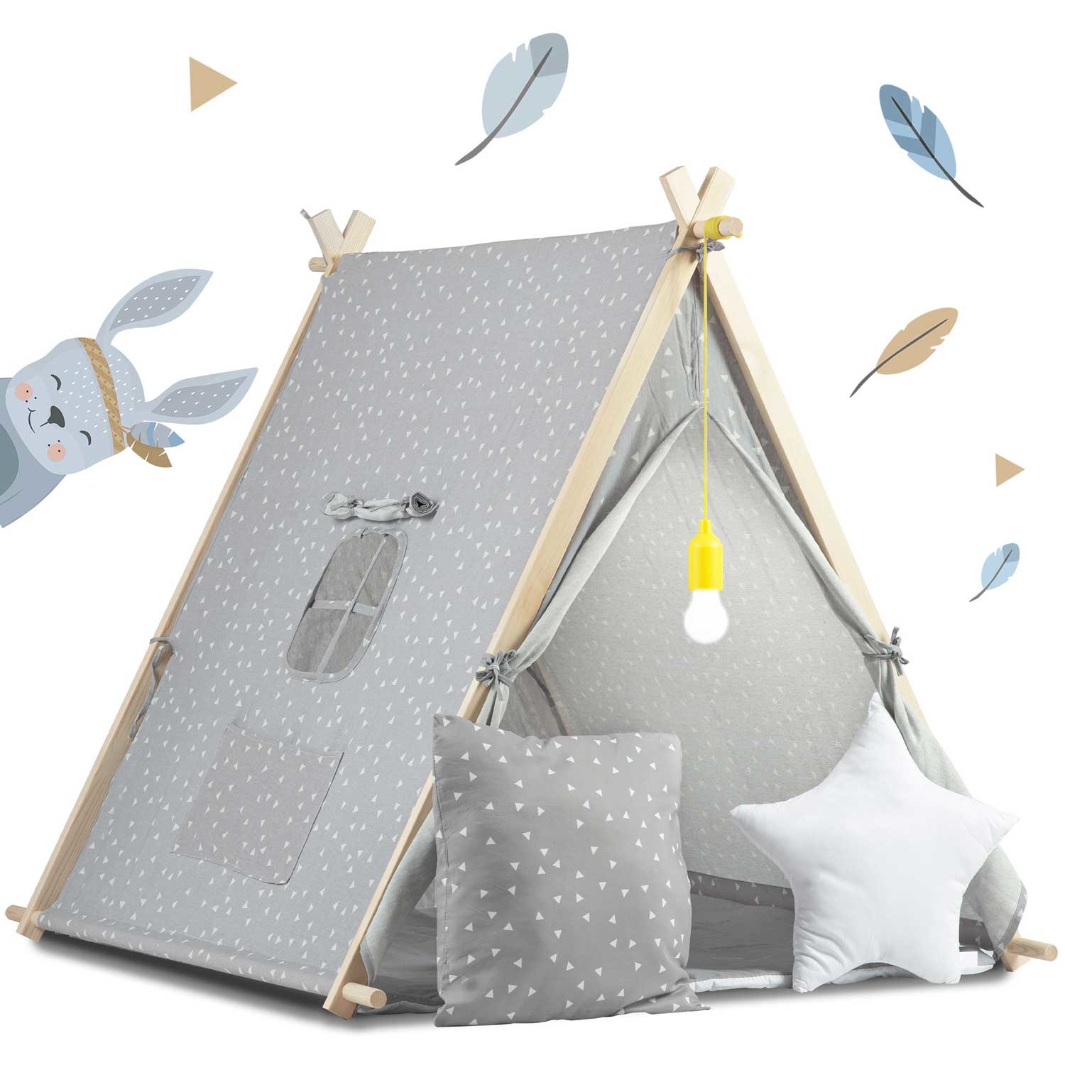 Speeltent - met Lamp en kussens - Grijs