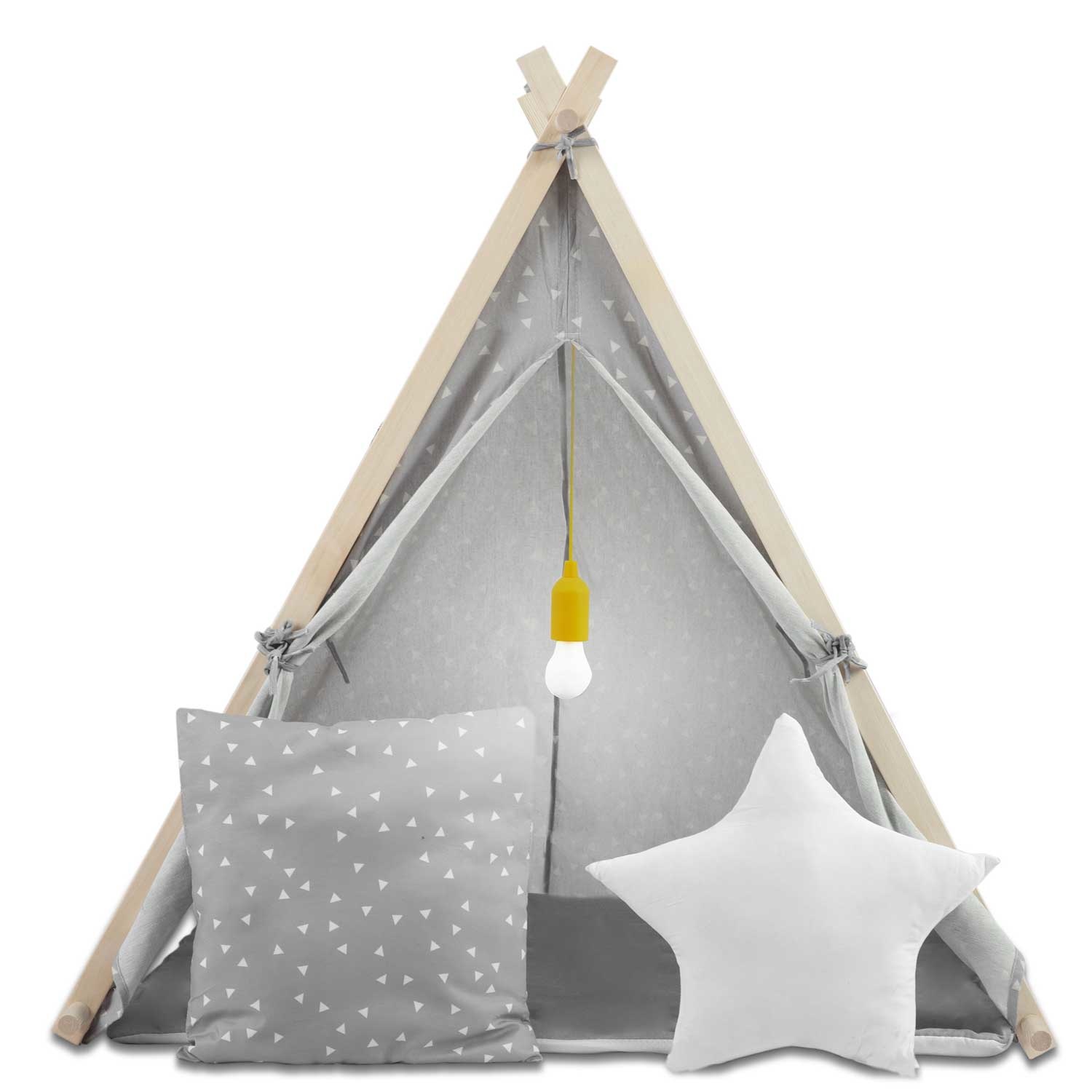 Speeltent - met Lamp en kussens - Grijs