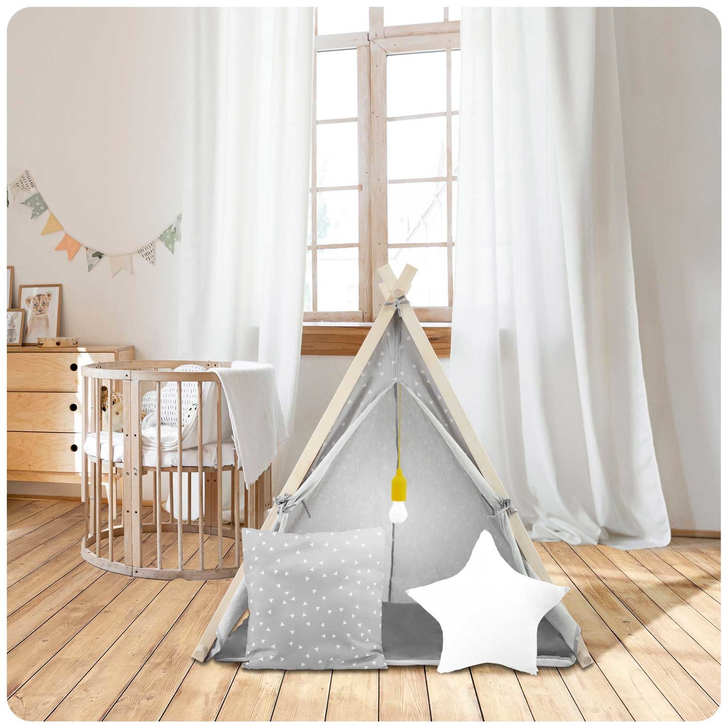Speeltent - met Lamp en kussens - Grijs