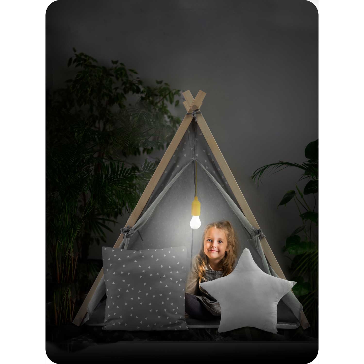Speeltent - met Lamp en kussens - Grijs