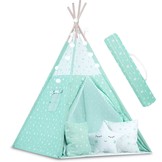 Tipi tent - Speeltent - Mint & sterren - met Kussens en Lampjes
