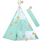 Tipi tent - Speeltent - Mint & sterren - met Kussens en Lampjes