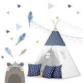 Tipi tent - Speeltent - Blauw & wolken - met Kussens en Lampjes