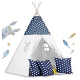 Tipi tent - Speeltent - Blauw & wolken - met Kussens en Lampjes