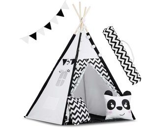 Tipi tent - Speeltent - Zwart en wit - met Kussens en Lampjes