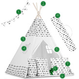 Tipi tent - Speeltent - Wit & pijlen - met Kussens en Lampjes