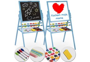 Krijtbord en Magnetisch tekenbord - met accessoires - Blauw