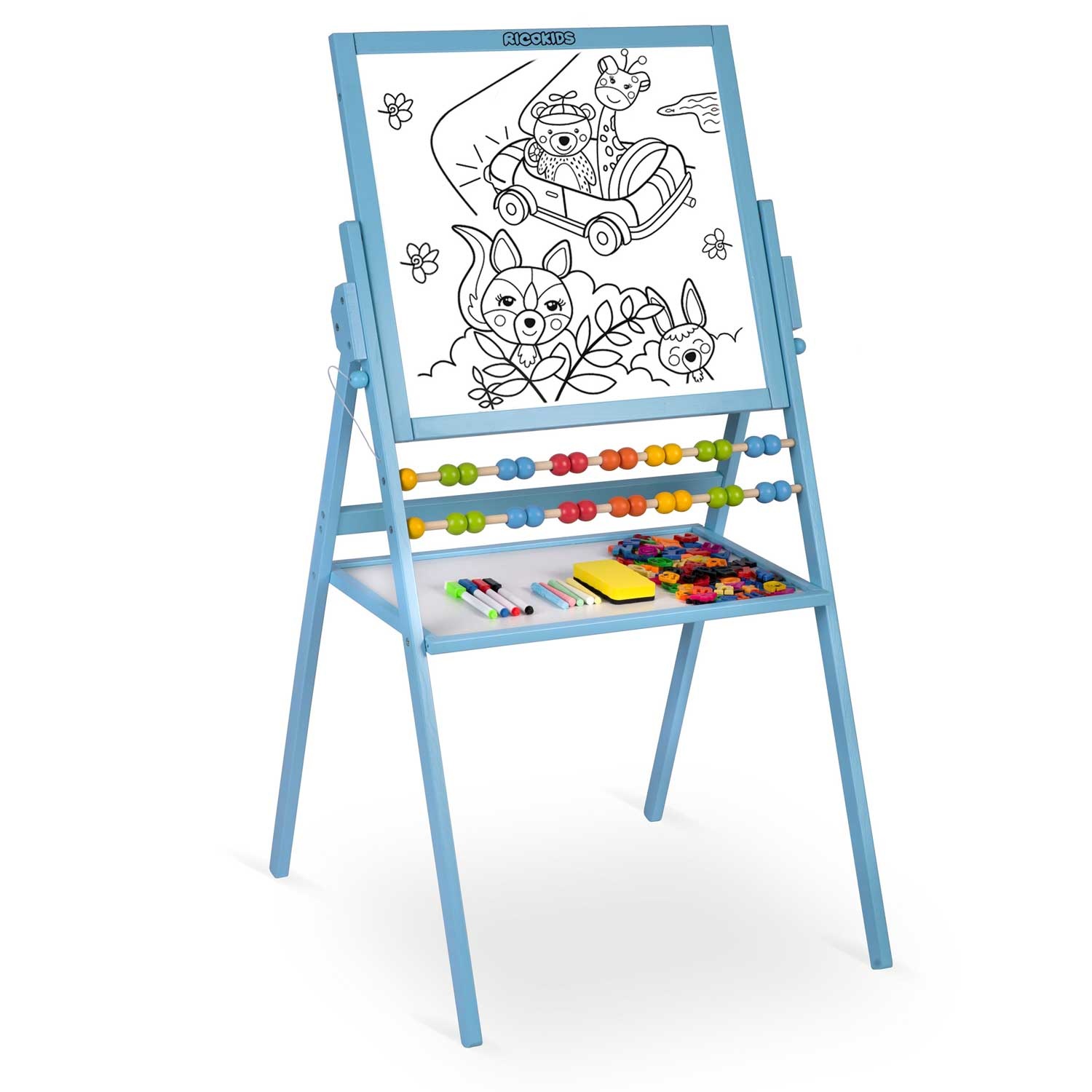 Krijtbord en Magnetisch tekenbord - met accessoires - Blauw