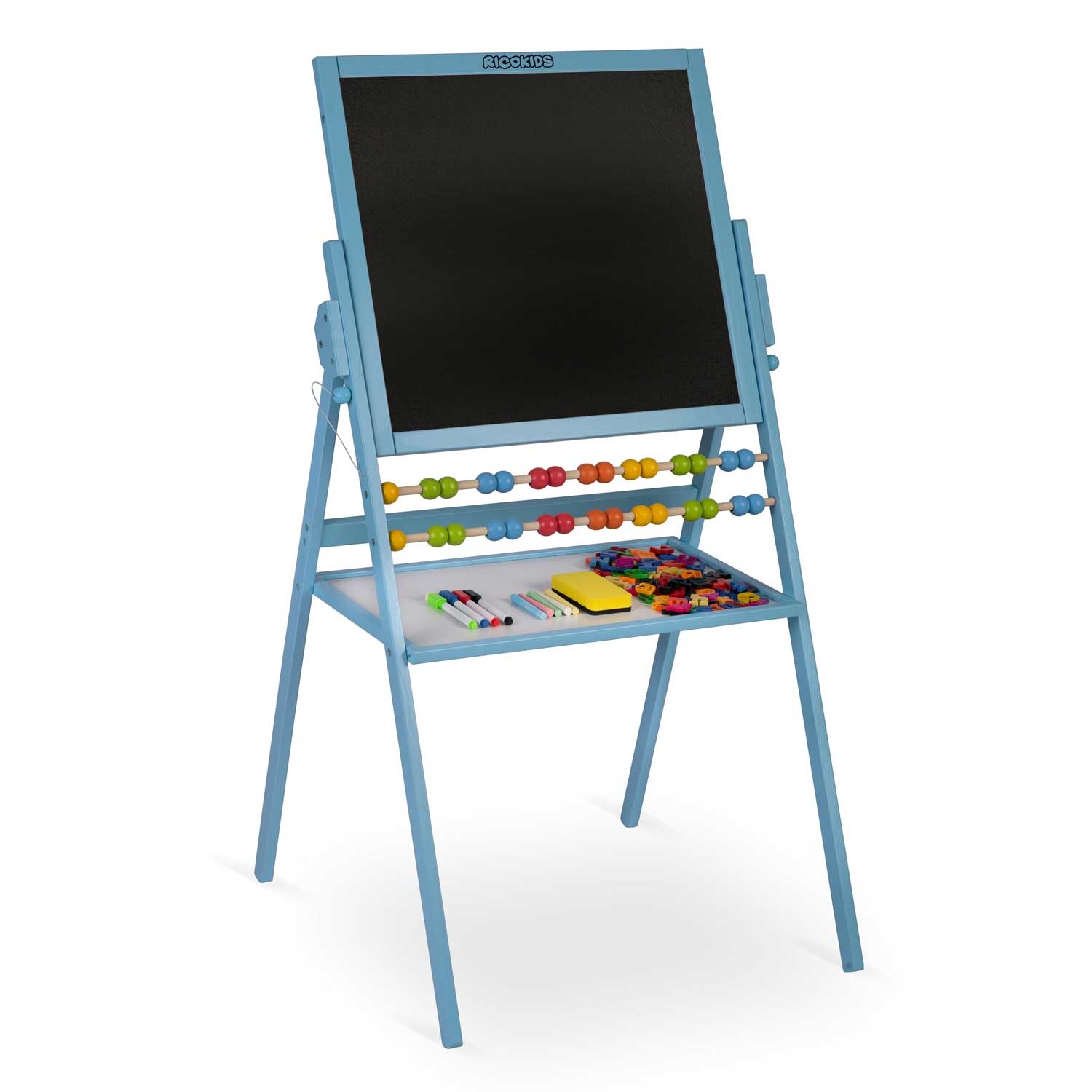 Krijtbord en Magnetisch tekenbord - met accessoires - Blauw