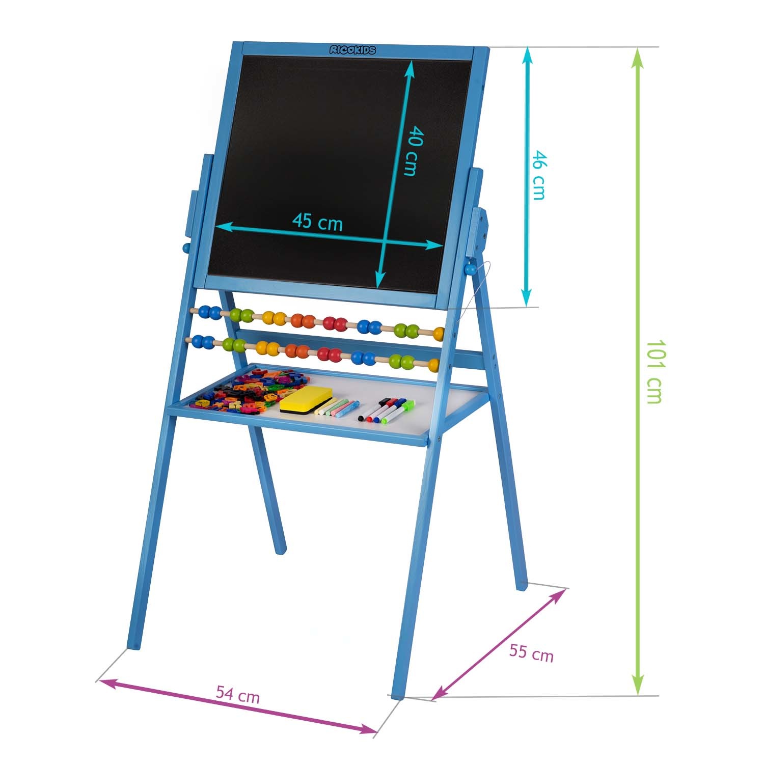 Krijtbord en Magnetisch tekenbord - met accessoires - Blauw