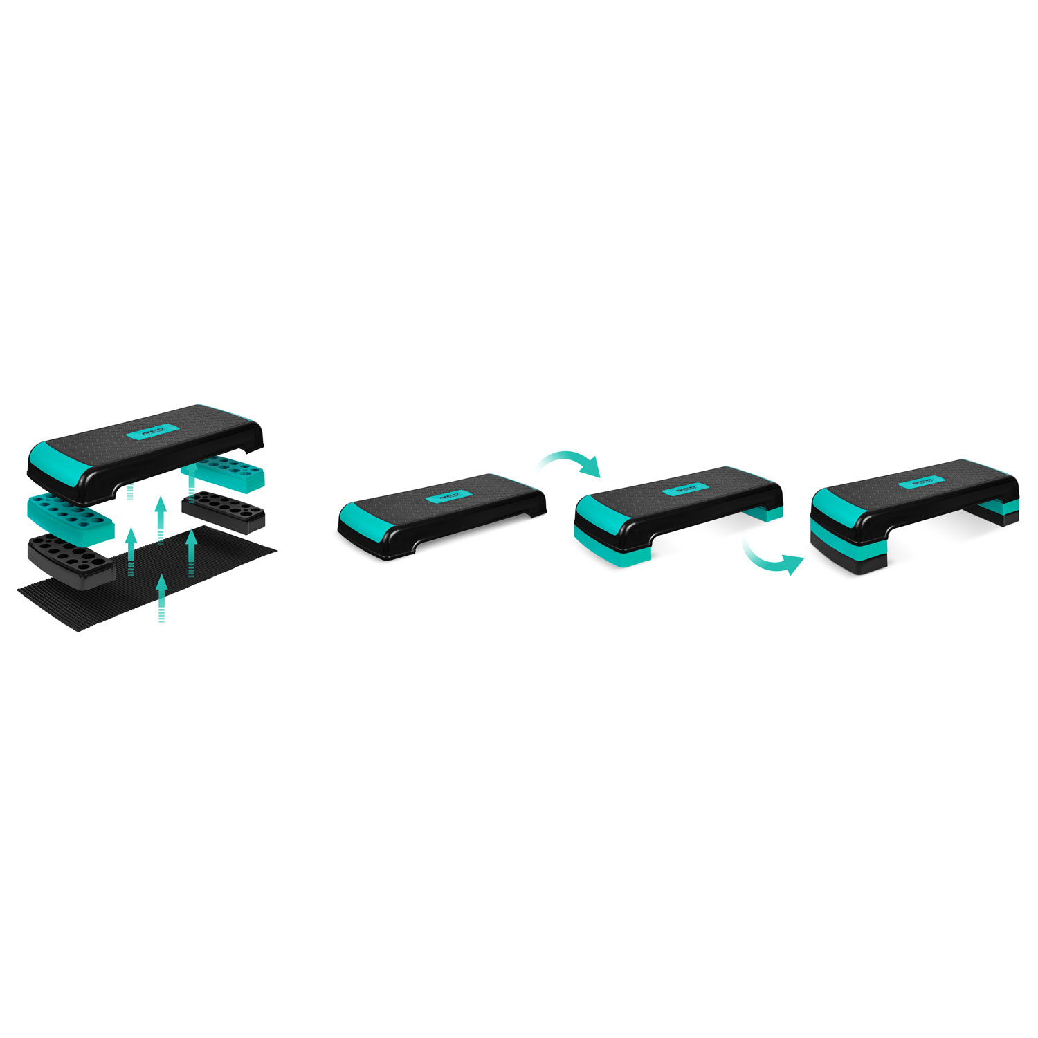 Aerobic step - Fitness step - 3 treden - 80x30x20cm