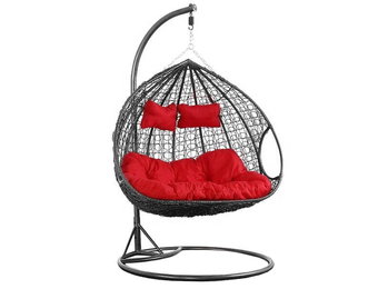 Hangstoel - 2 personen - Grijs - met rood kussen - tot 150 kg