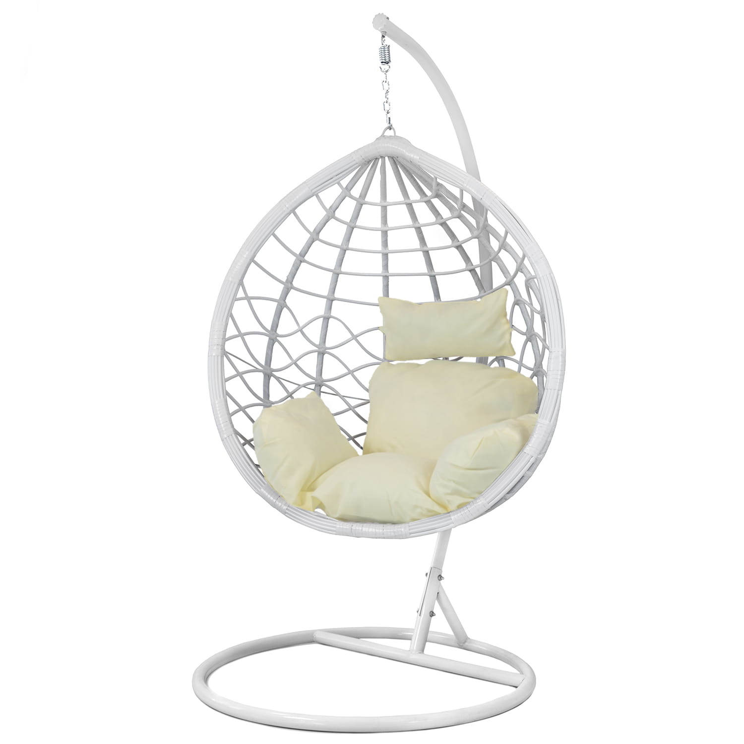 Hangstoel - met frame - wit - beige kussen - tot 125 kg