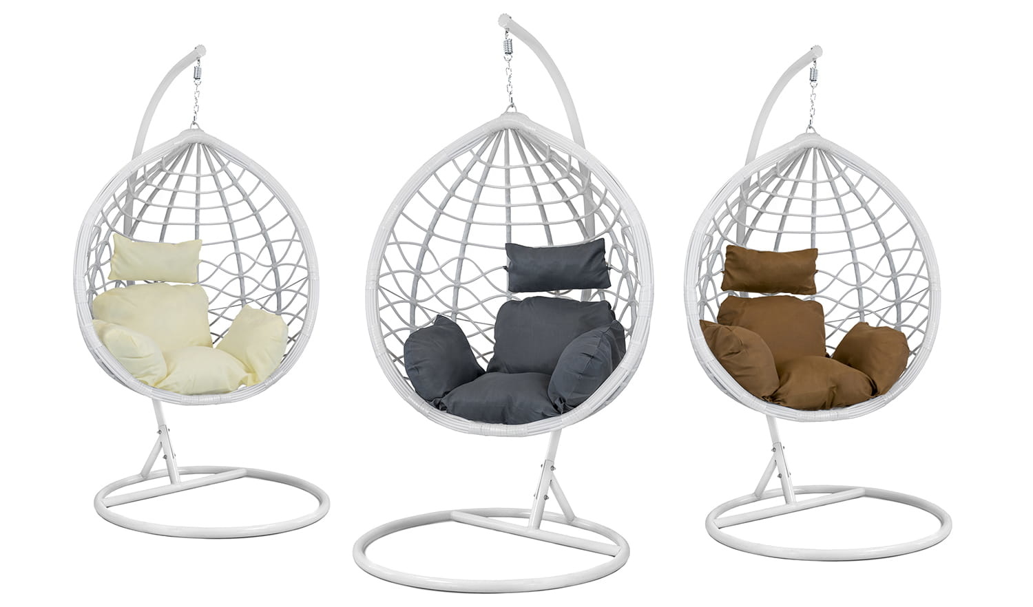 Hangstoel - met frame - wit - beige kussen - tot 125 kg