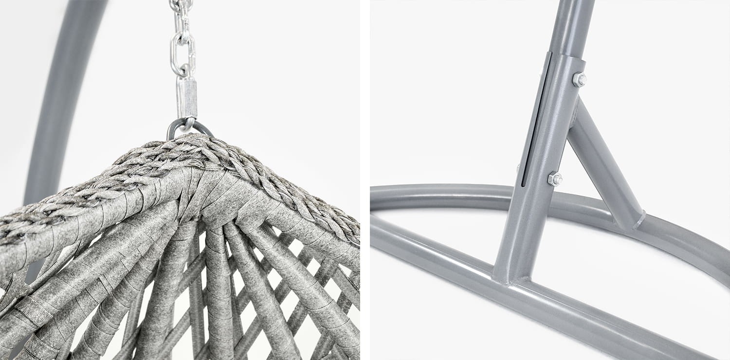 Hangstoel - met frame - grijs - grijs witte kussen - tot 125 kg