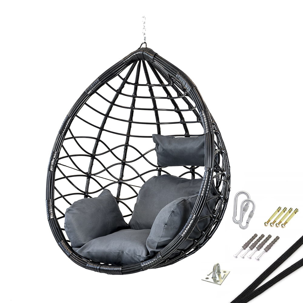 Viking Choice Hangstoel ei stoel zwart - grijs kussen - tot 125 kg - VC-Lifestyle