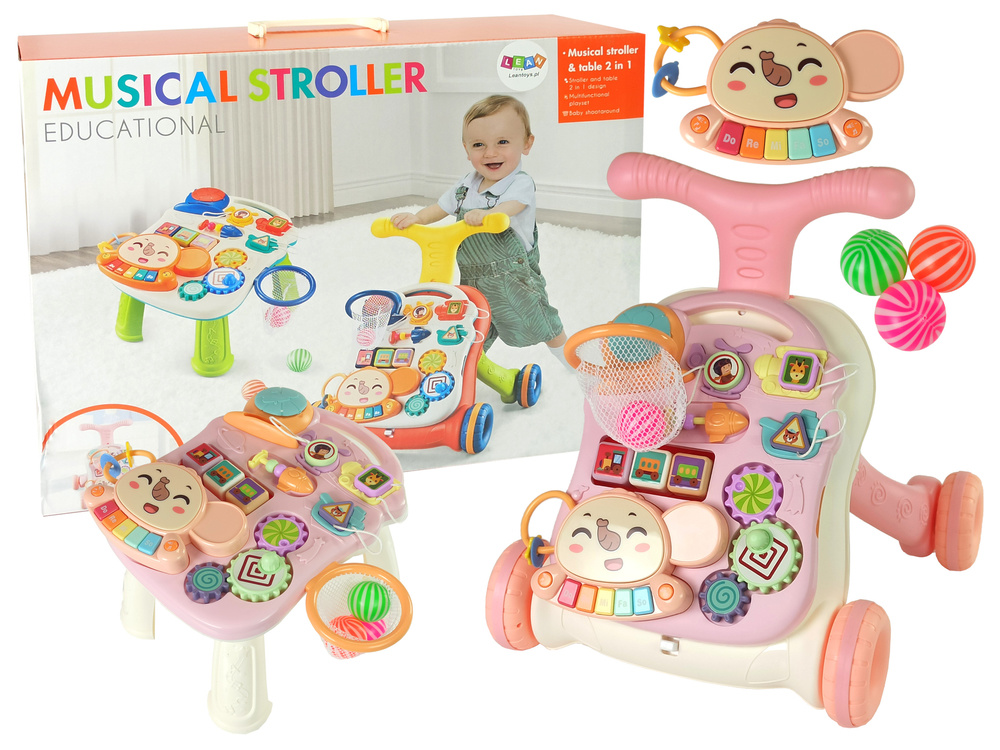 Loopwagen - en Speeltafel - 2 in 1 - Roze - 45 cm