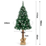 Kunstkerstboom - 180 cm - op houten stam - met Dennenappels